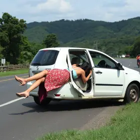 Mulher jogada de carro em movimento