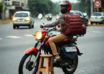 motociclista transportando banquinhos