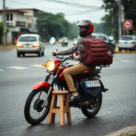 motociclista transportando banquinhos