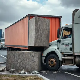 carreta carregada com bloco de granito