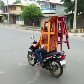 motociclista transportando banquinhos
