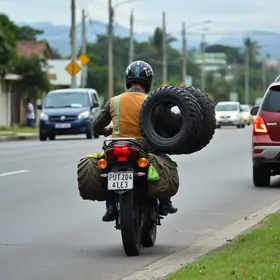motociclista flagrado carregando pneus